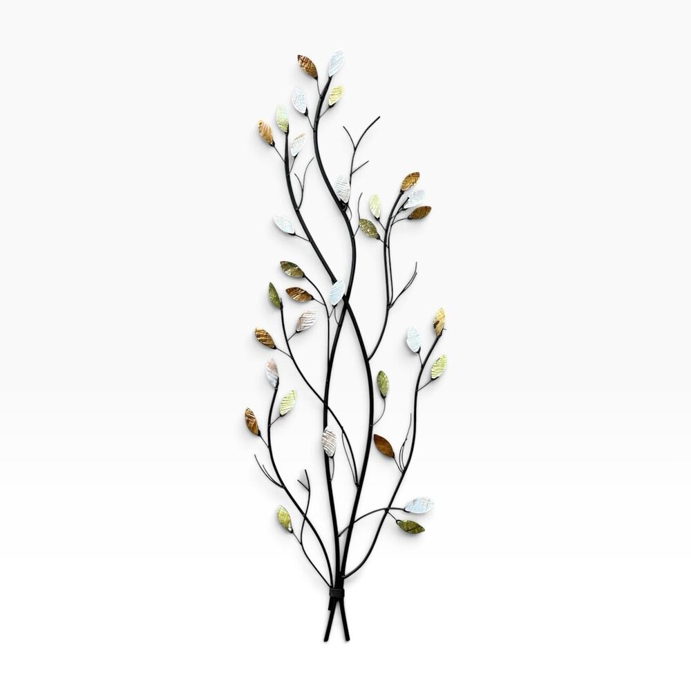 Curtis Jere-Style Wrought Iron Mother of Pearl Leaves Branches Wall Hanging 43”